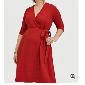 Red Terracotta Textured Wrap Dress